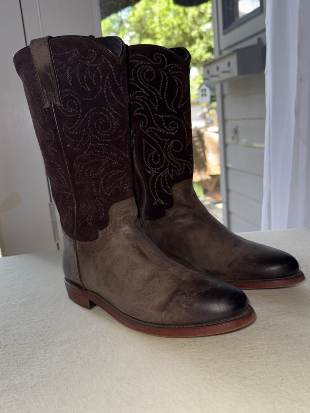 Reba Justin Boots Women's Western Anthem Boots Dark Brown Leather Suede Size 8 - Picture 2 of 14